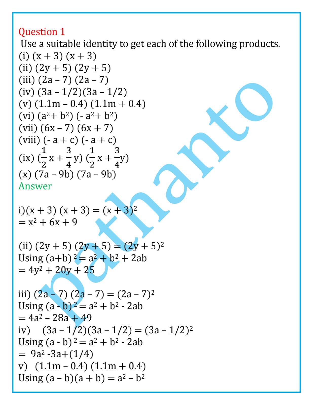 Ncert Solution For Class 8 Exercise 9 5 Chapter 9 Algebraic Expressions And Identities Pathanto